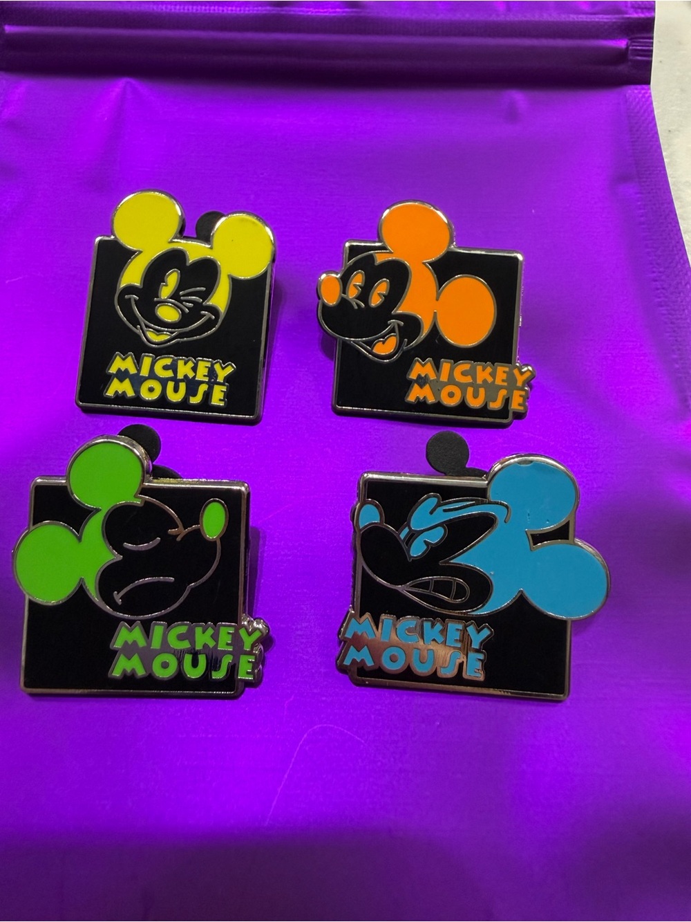 Disney Mickey Mouse Color Block Enamel Pin Set - Yellow, Orange, Green, Blue